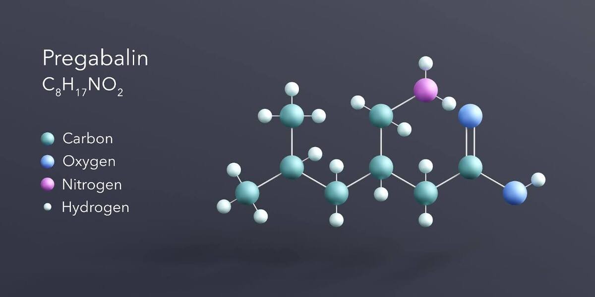 Chemical makeup of Pregabalin, a fast-acting medication used for anxiety symptom relief.